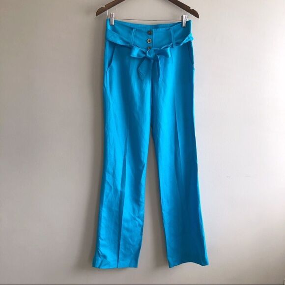 Ash Ashanti Vintage Retro High Waist Belted Wide Leg Trouser Pants Blue - Picture 1 of 11